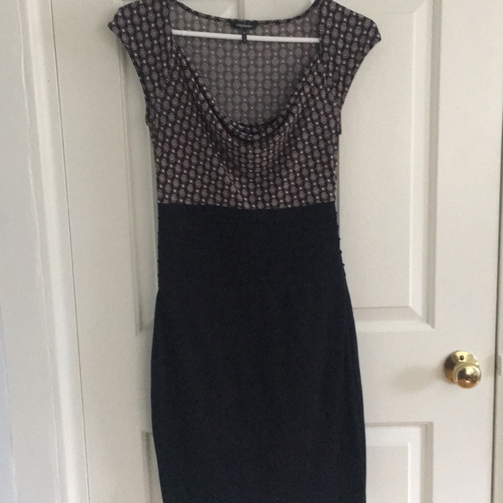 Work dress with patterned top and black bottom
